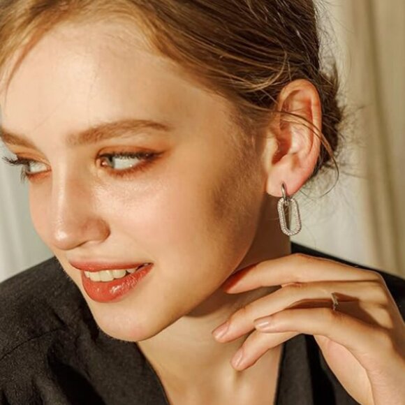 Silver Plated Ball U Shape Earrings - Picture 2 of 3